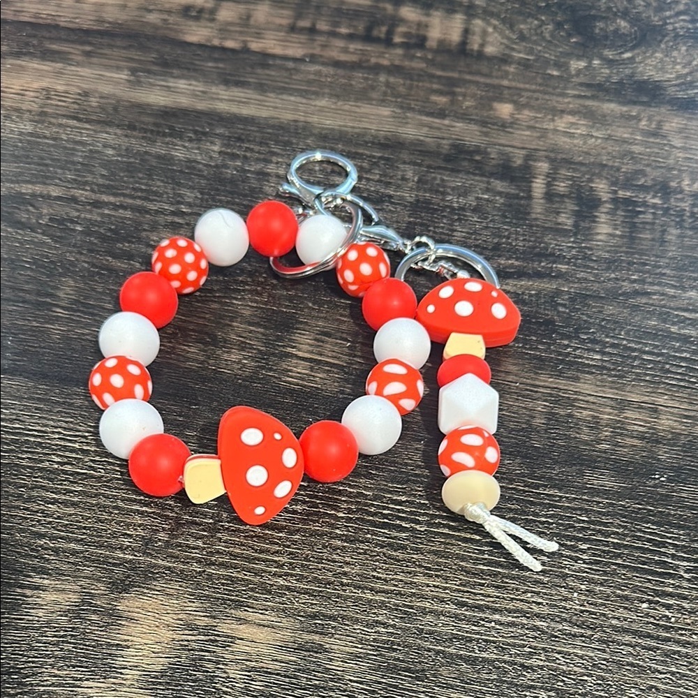 Red and White Mushroom Kids Bracelet and Keychain Set